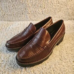 NEW Born‎ Carrera Penny Loafers Womens 8.5 Burgundy Brown Leather Lug Sole Shoes